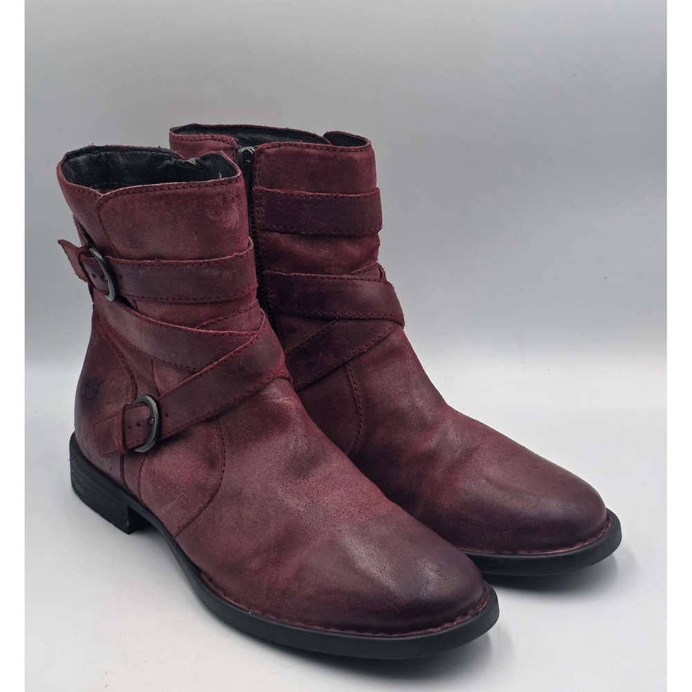 Born Mcmillan D76205 Womens 7 M Burgundy Distressed Leather Zip Waterproof Boots